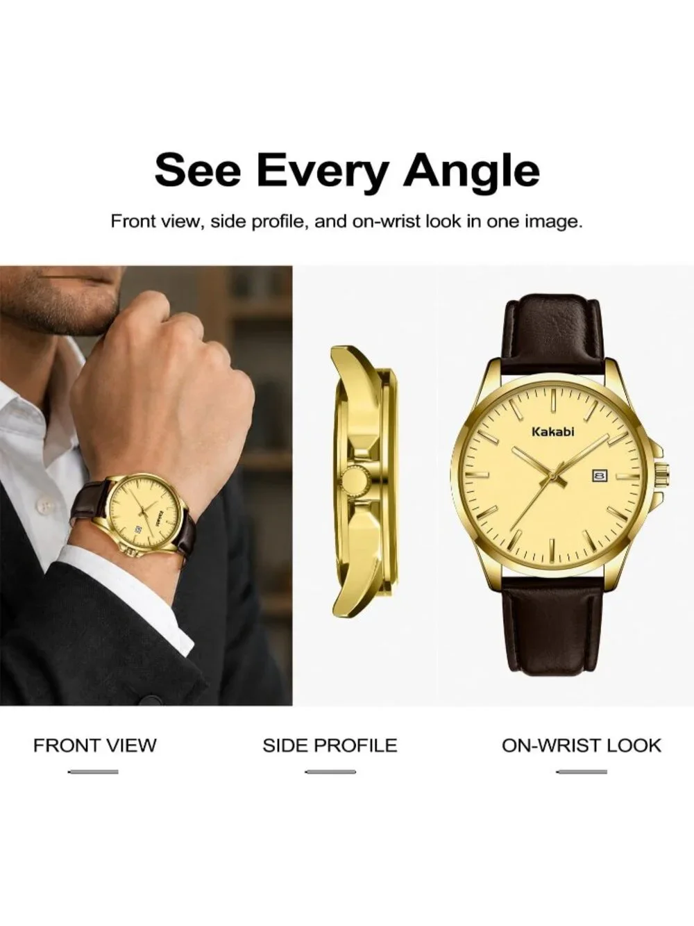 Men's Brown Gold Minimalist Fashion Leather Strap Classic Analog Quartz Watch